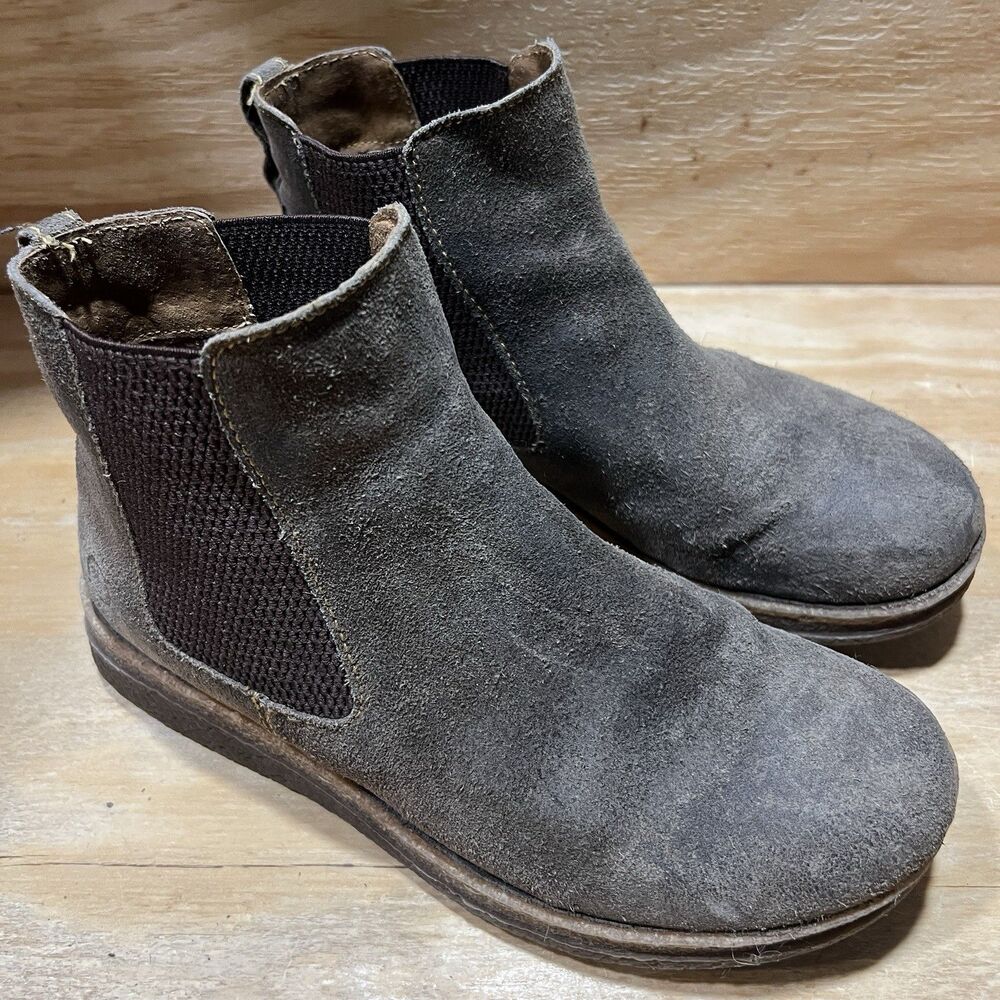 BORN Women's Chelsea Boots Gray Distressed Suede Size 8 M / EU 39 Made in Mexico
